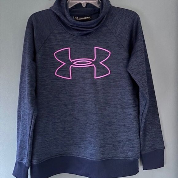 Under Armour Cold Gear Hoodie Loose M Navy Pink Activewear Running Casual Warm - Picture 1 of 9